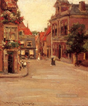  Street Art - The Red Roofs of Haarlem aka A Street in Holland William Merritt Chase
